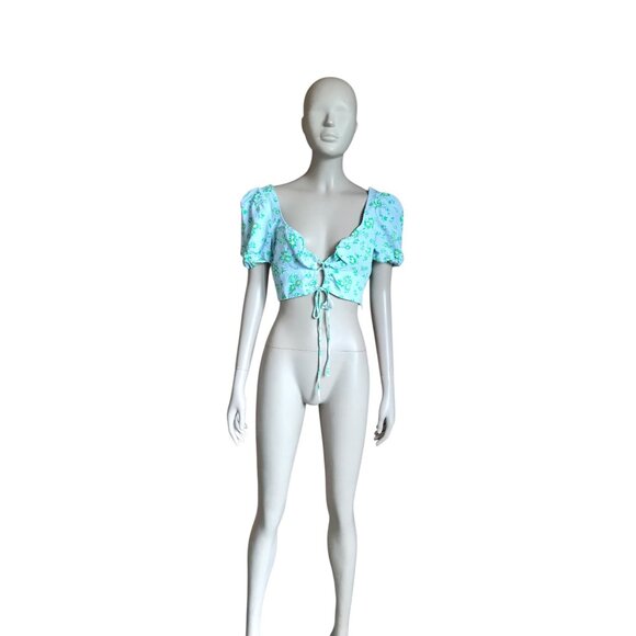 Zara Blue, Green and Yellow Flower Crop Top - Picture 1 of 5